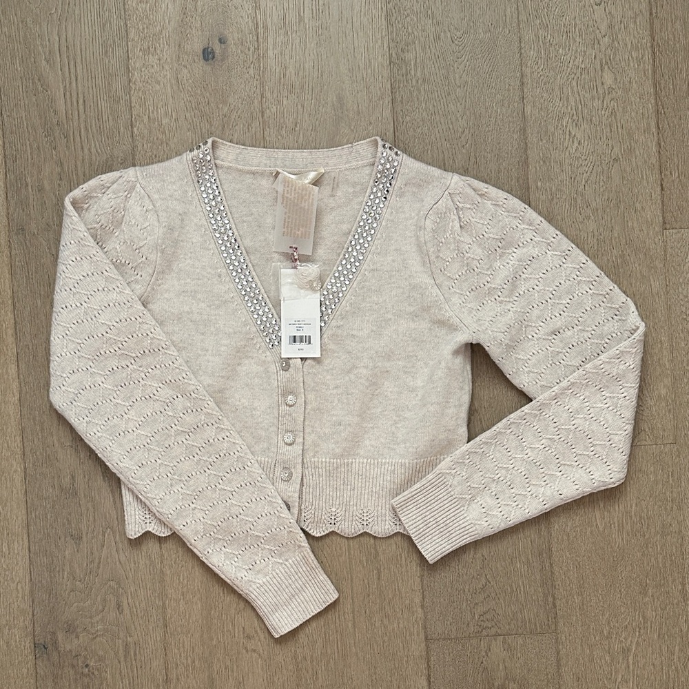 NWT love shack fancy brynner crop cardigan size small pebble
